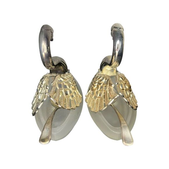 Vintage Pair of Silver Plated Articulated Swan Salt Cellars Frosted Glass Japan - Picture 2 of 7